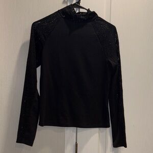 Serra Black Hoodie with Lace Sleeves